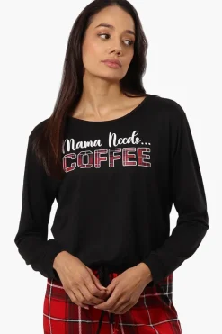 Canada Weather Gear Coffee Print Drawstring Pajama Top - Black