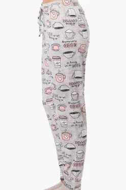 Canada Weather Gear Coffee Pattern Tie Waist Pajama Pants - White