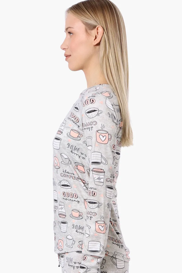 Canada Weather Gear Coffee Pattern Pajama Top - Grey