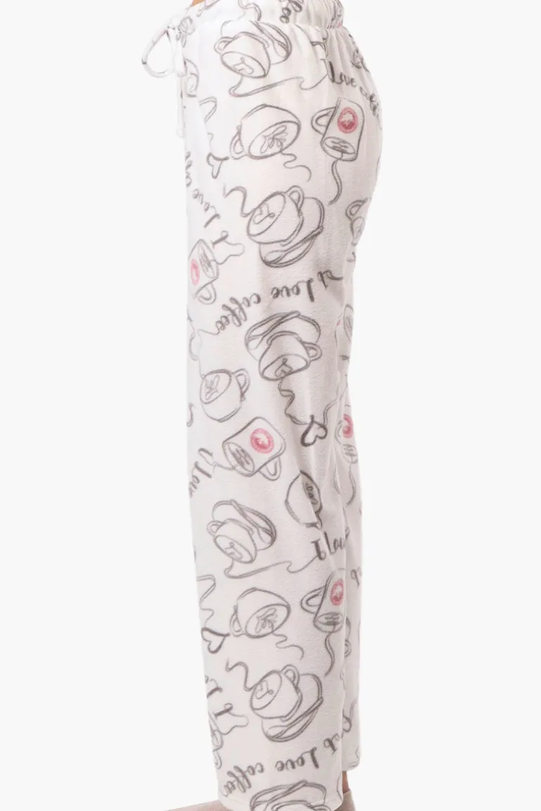 Canada Weather Gear Coffee Pattern Wide Leg Pajama Pants - White