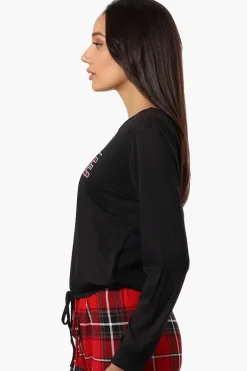 Canada Weather Gear Coffee Print Drawstring Pajama Top - Black