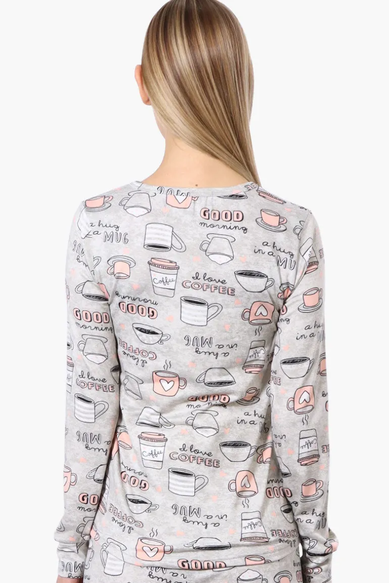 Canada Weather Gear Coffee Pattern Pajama Top - Grey