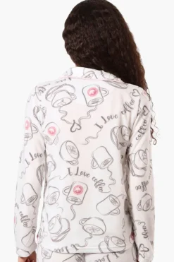 Canada Weather Gear Coffee Pattern Button Down Pajama Top - White