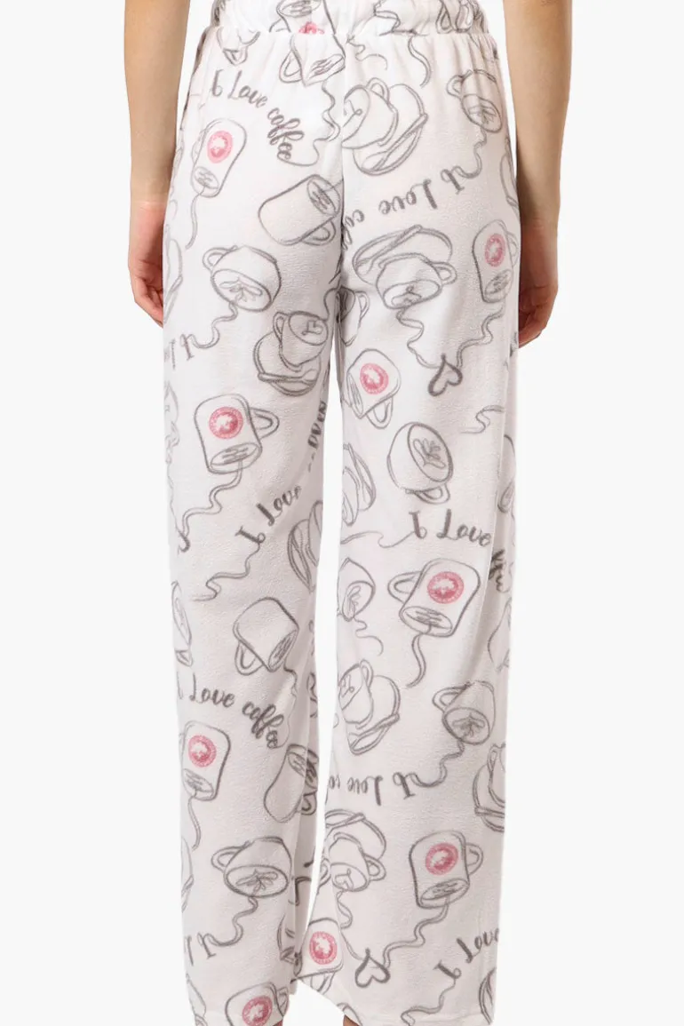 Canada Weather Gear Coffee Pattern Wide Leg Pajama Pants - White