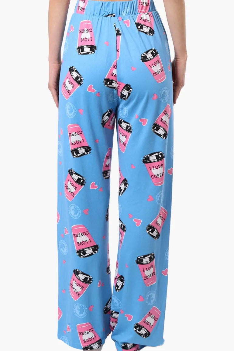 Canada Weather Gear Coffee Pattern Wide Leg Pajama Pants - Blue