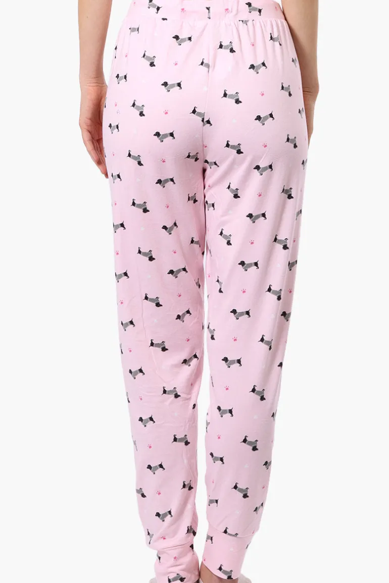 Canada Weather Gear Dachshund Pattern Tie Waist Pajama Pants - Pink
