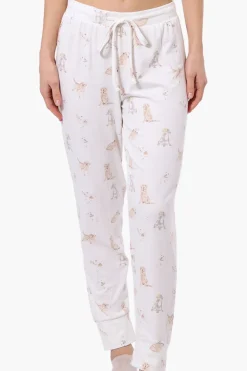 Canada Weather Gear Dog Pattern Tie Waist Pajama Pants - White