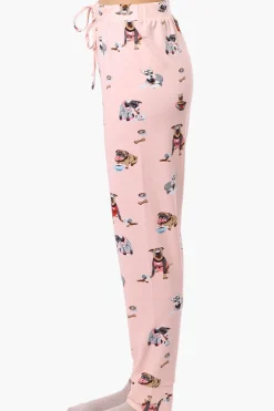 Canada Weather Gear Dog Pattern Tie Waist Pajama Pants - Pink