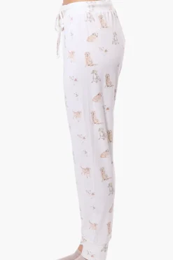 Canada Weather Gear Dog Pattern Tie Waist Pajama Pants - White