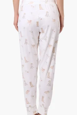 Canada Weather Gear Dog Pattern Tie Waist Pajama Pants - White
