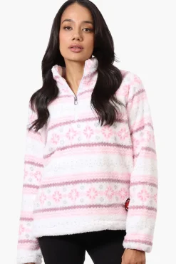 Canada Weather Gear Fair Isle Pattern 1/4 Zip Pullover Sweater - Pink
