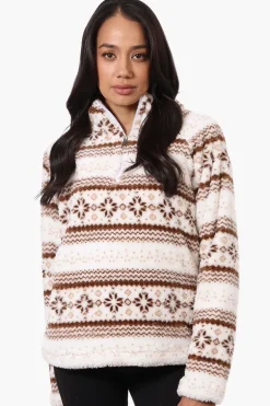 Canada Weather Gear Fair Isle Pattern 1/4 Zip Pullover Sweater - Brown