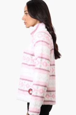 Canada Weather Gear Fair Isle Pattern 1/4 Zip Pullover Sweater - Pink