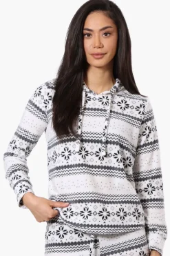 Canada Weather Gear Festive Pattern Hooded Pajama Top - White