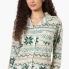 Canada Weather Gear Festive Pattern Button Down Pajama Top - Green