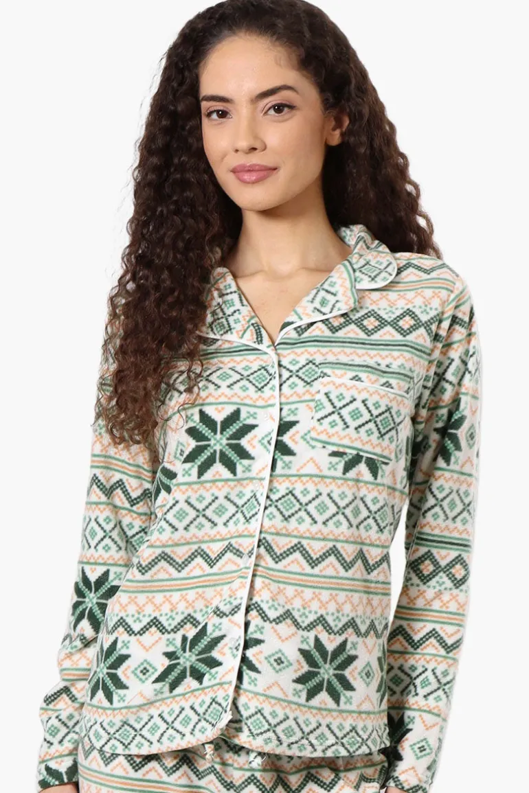 Canada Weather Gear Festive Pattern Button Down Pajama Top - Green