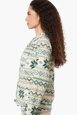 Canada Weather Gear Festive Pattern Button Down Pajama Top - Green