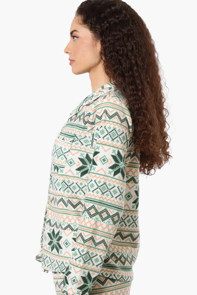 Canada Weather Gear Festive Pattern Button Down Pajama Top - Green