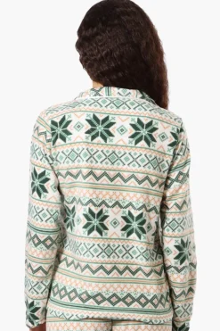 Canada Weather Gear Festive Pattern Button Down Pajama Top - Green