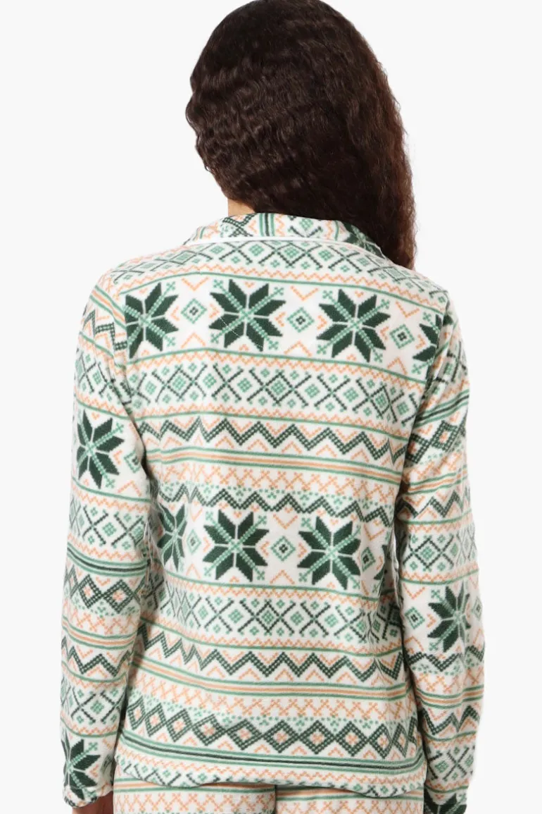 Canada Weather Gear Festive Pattern Button Down Pajama Top - Green