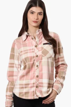 Canada Weather Gear Fleece Plaid Button Up Shirt - Pink