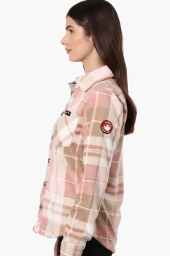 Canada Weather Gear Fleece Plaid Button Up Shirt - Pink