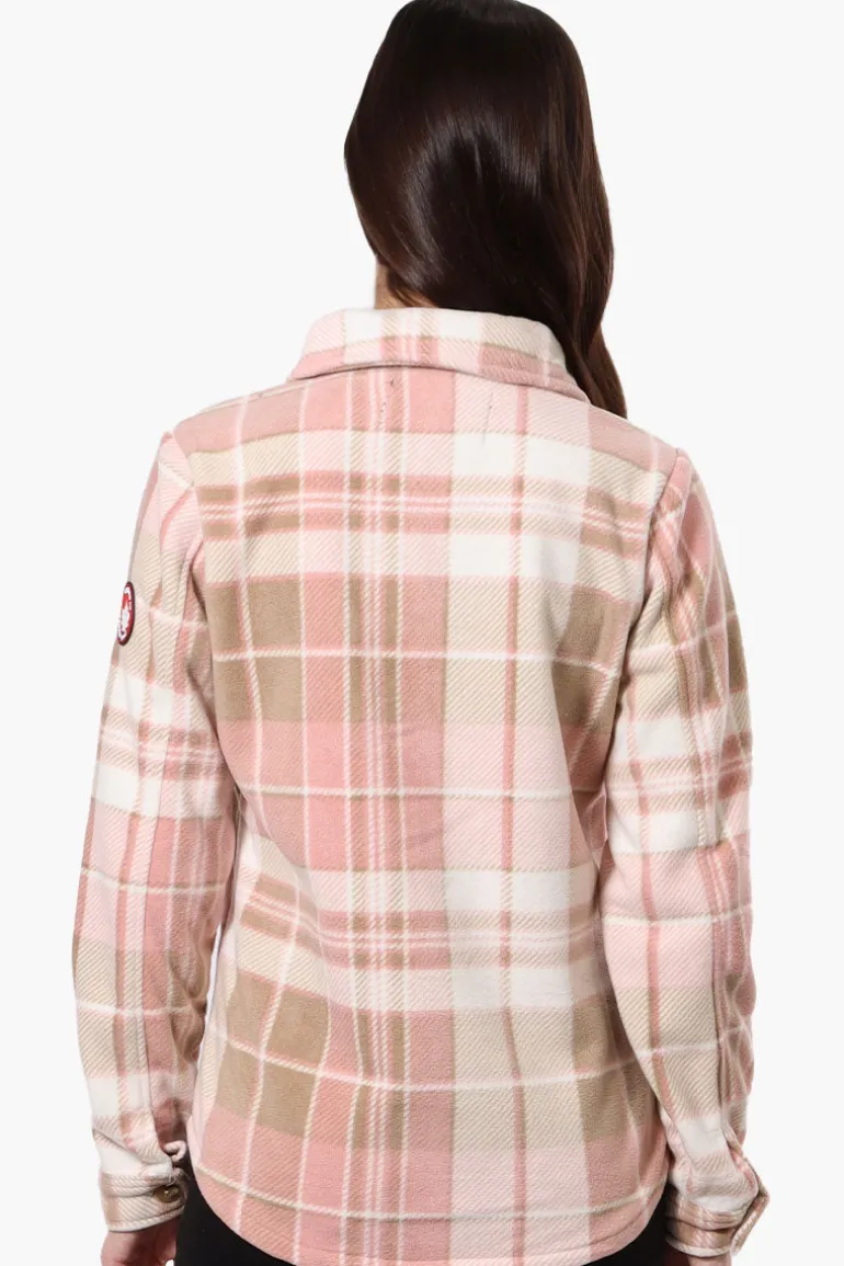 Canada Weather Gear Fleece Plaid Button Up Shirt - Pink