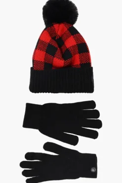 Canada Weather Gear Gloves Pom Pom Hat Set - Red