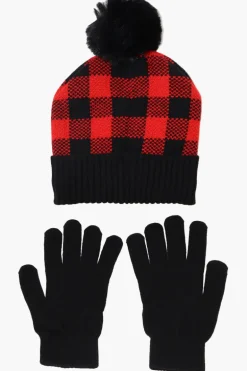Canada Weather Gear Gloves Pom Pom Hat Set - Red
