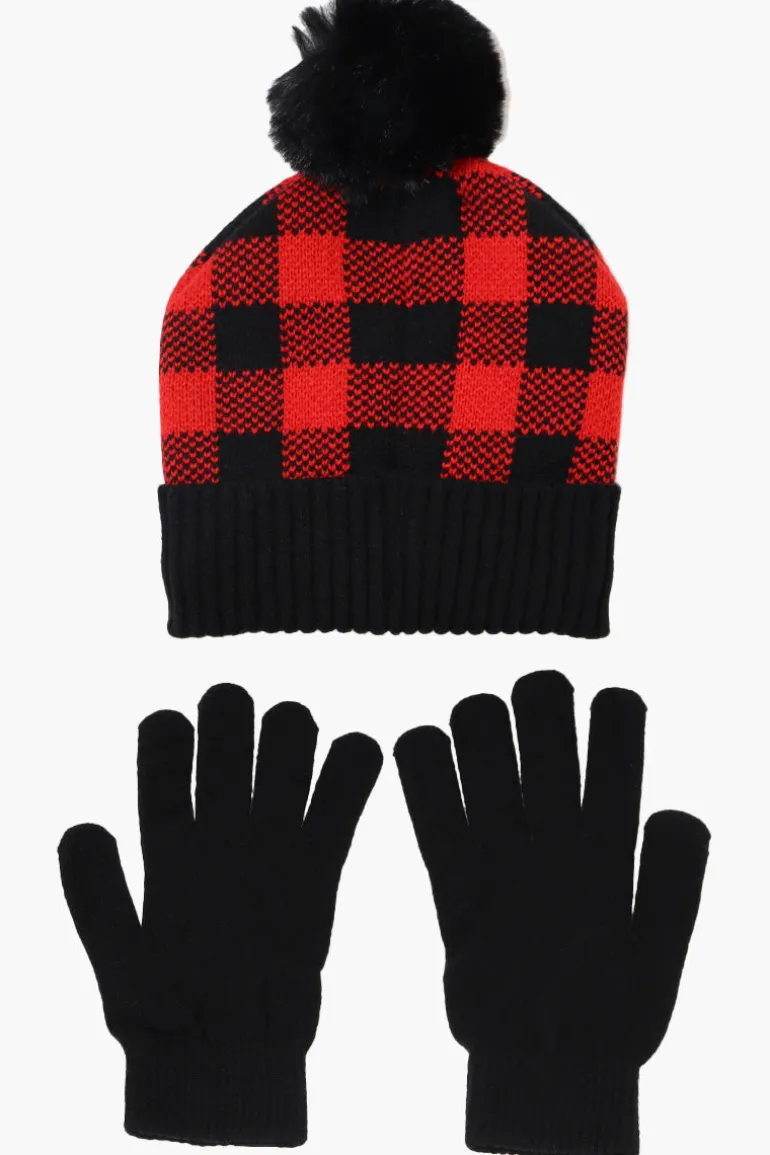 Canada Weather Gear Gloves Pom Pom Hat Set - Red