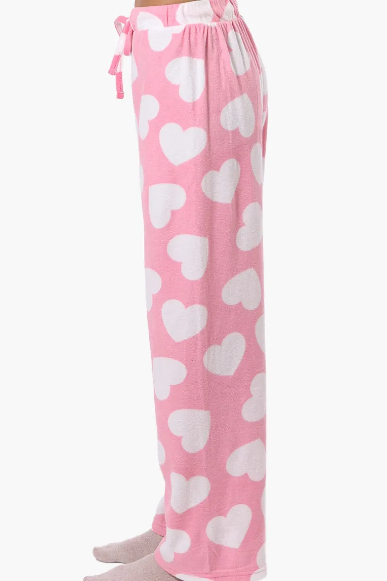 Canada Weather Gear Heart Pattern Wide Leg Pajama Pants - Pink