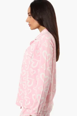 Canada Weather Gear Heart Pattern Button Down Pajama Top - Pink