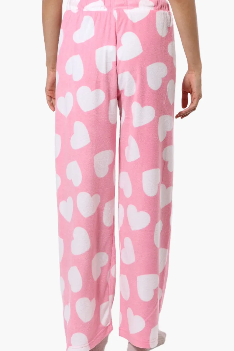 Canada Weather Gear Heart Pattern Wide Leg Pajama Pants - Pink