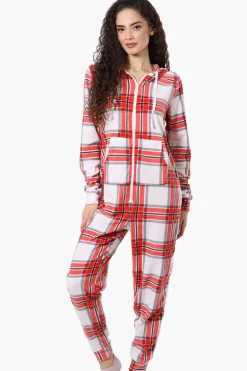 Canada Weather Gear Hooded Plaid Fleece Onesie - White