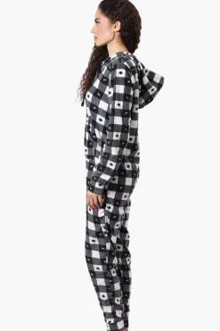 Canada Weather Gear Hooded Plaid Fleece Onesie - Black