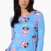 Canada Weather Gear I Love Coffee Pattern Henley Pajama Top - Blue
