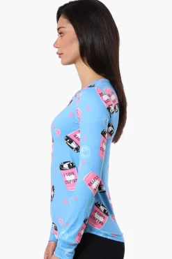 Canada Weather Gear I Love Coffee Pattern Henley Pajama Top - Blue