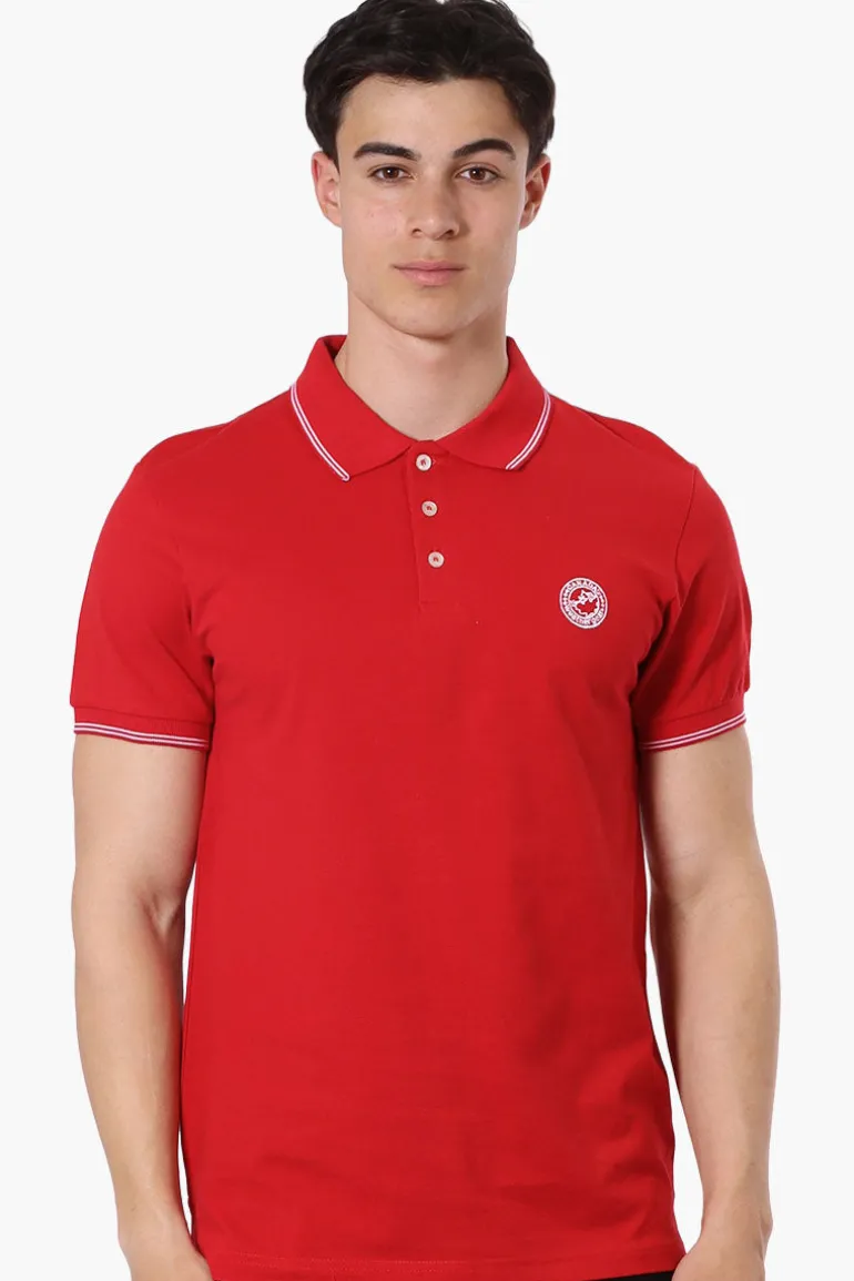 Canada Weather Gear Knit Striped Detail Polo Shirt - Red