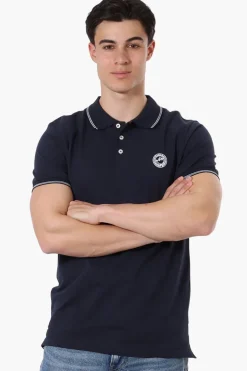 Canada Weather Gear Knit Striped Detail Polo Shirt - Navy