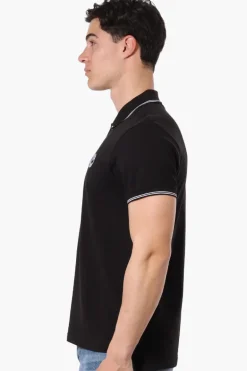 Canada Weather Gear Knit Striped Detail Polo Shirt - Black