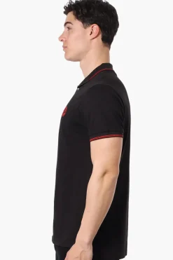 Canada Weather Gear Knit Striped Detail Polo Shirt - Black