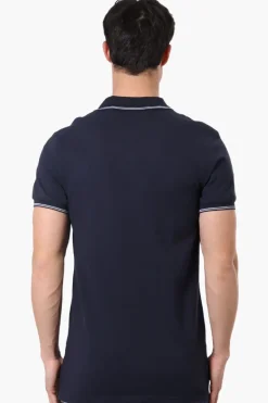 Canada Weather Gear Knit Striped Detail Polo Shirt - Navy
