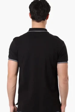 Canada Weather Gear Knit Striped Detail Polo Shirt - Black