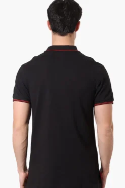 Canada Weather Gear Knit Striped Detail Polo Shirt - Black