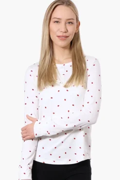 Canada Weather Gear Ladybug Pattern Henley Pajama Top - White