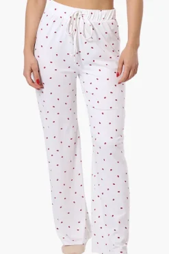 Canada Weather Gear Ladybug Pattern Wide Leg Pajama Pants - White