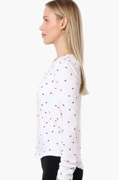 Canada Weather Gear Ladybug Pattern Henley Pajama Top - White