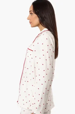 Canada Weather Gear Ladybug Pattern Button Down Pajama Top - White