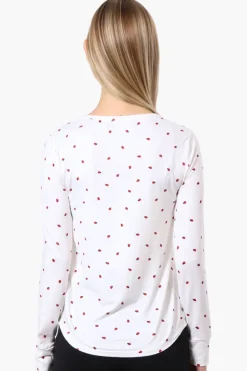 Canada Weather Gear Ladybug Pattern Henley Pajama Top - White