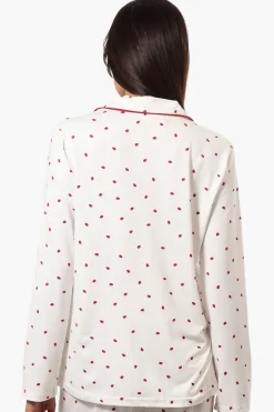 Canada Weather Gear Ladybug Pattern Button Down Pajama Top - White